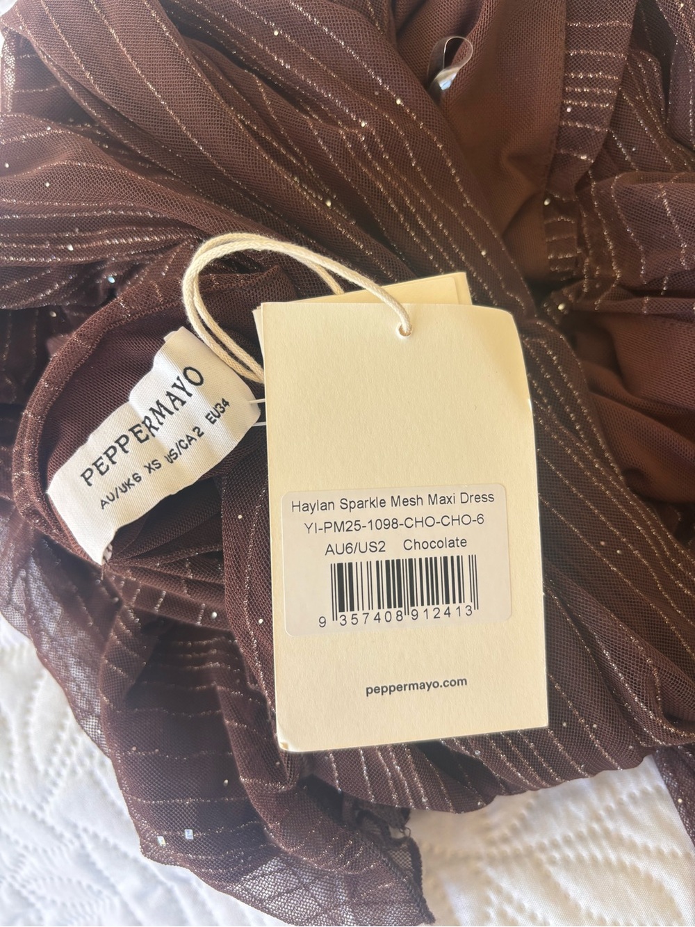 Peppermayo Chocolate Brown Beaded Backless Halter Gown - Picture 5 of 5